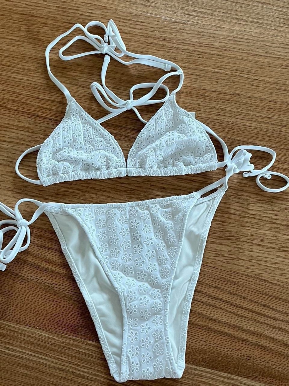 White Eyelet Triangle Bikini Set
